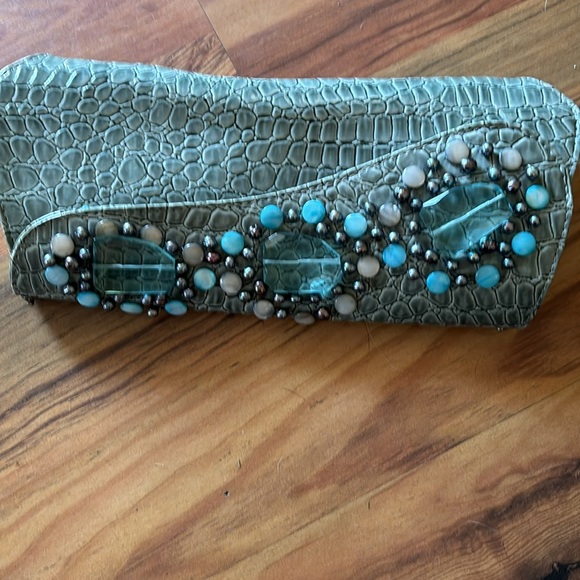 Crock Patent Leather Gem stone hand made clutch lined w/pocket - Picture 9 of 9